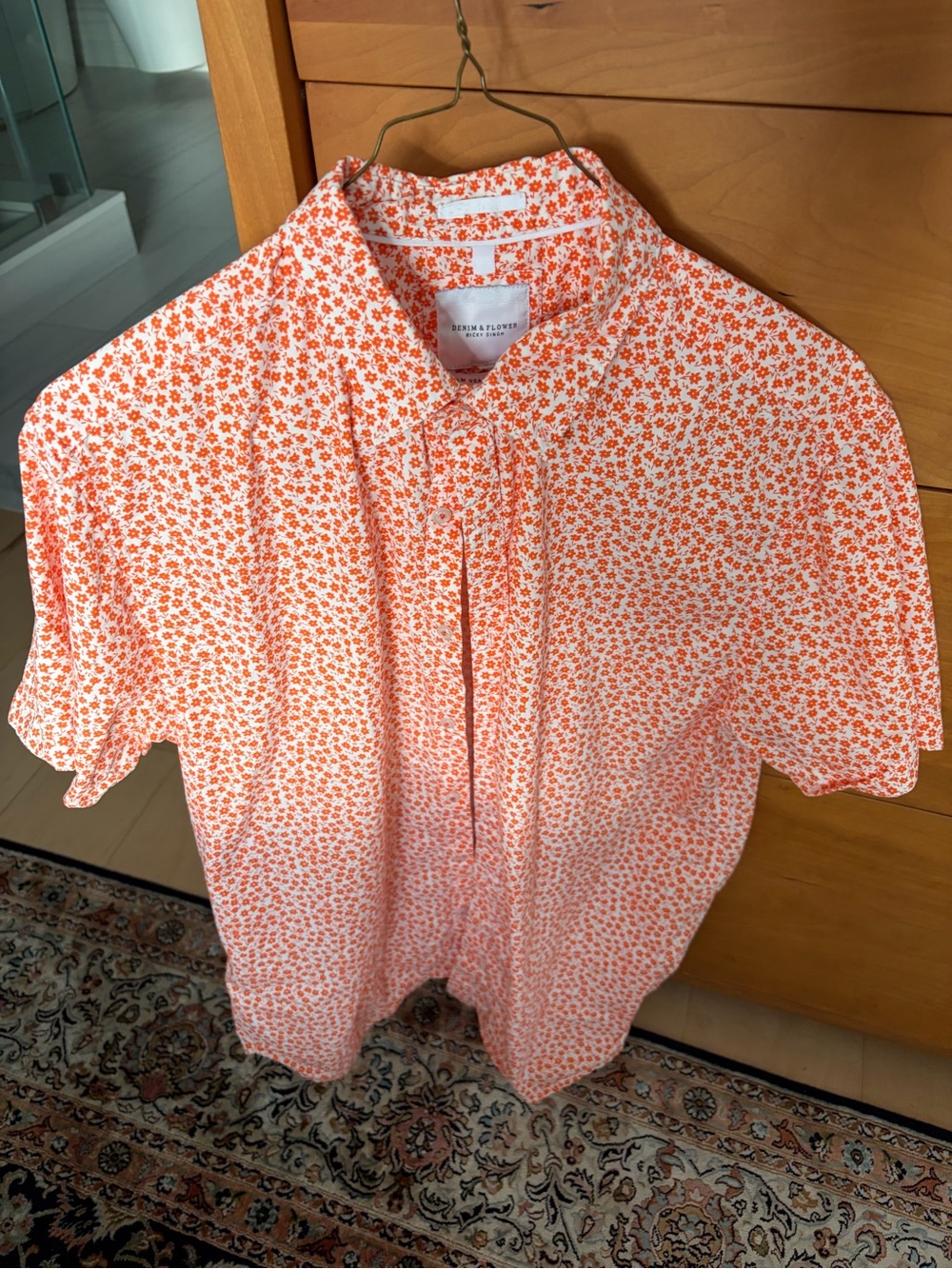 Denim & Flower Orange and White Floral Short-Sleeve Button-Down Shirt